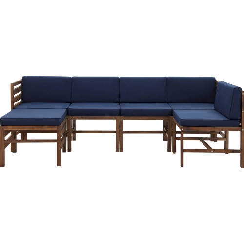 Sanibel Outdoor 6 Piece Modular Sectional Sofa Set in Dark Brown & Navy Blue